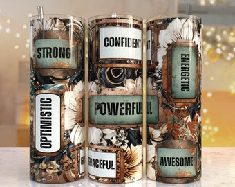 Afirmações positivas florais 20 oz Skinny Tumbler Sublimation Design Download digital PNG instantâneo, borboleta inspiradora