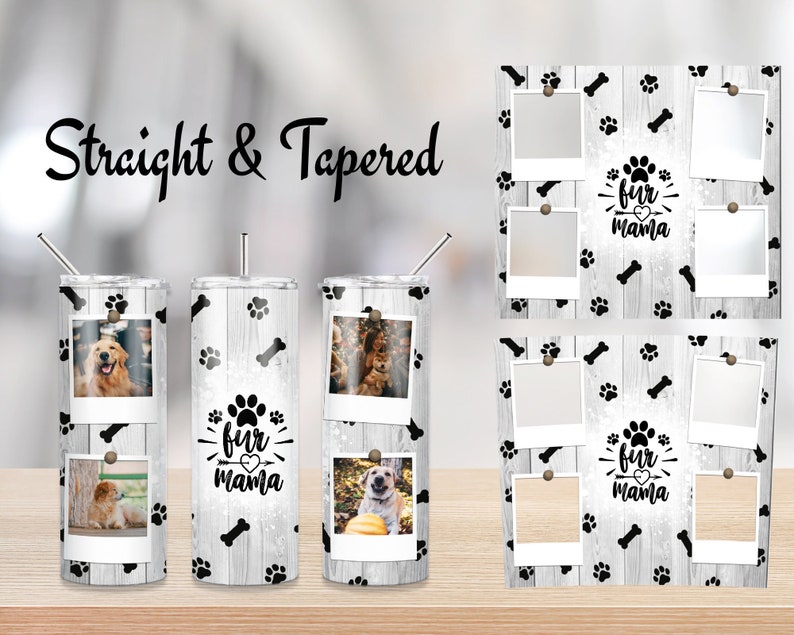 Your Photo, Fur Mama wood Tumbler, Dog Mama Png Sublimation 20oz Seamless Skinny, Tumbler Sublimation, Full Tumbler Wrap image 3