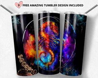 Scorpio Zodiac Sign Alcohol Ink 20 oz Skinny Tumbler Sublimation Designs Templates Straight Design Digital Download PNG