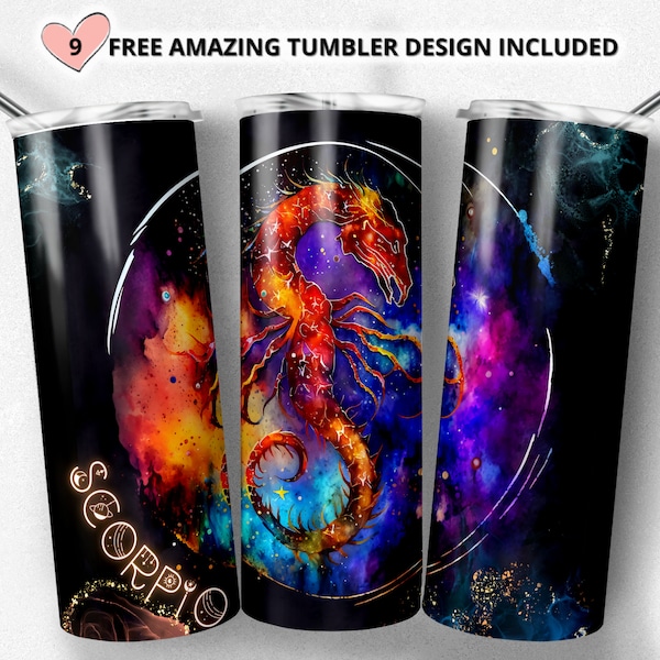 Scorpio Zodiac Sign Alcohol Ink 20 oz Skinny Tumbler Sublimation Designs Templates Straight Design Digital Download PNG