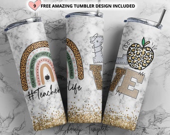 Teacher life Tumbler gold Design |Sublimation Designs Downloads - 20 oz skinny tumbler sublimation image Design - PNG 2022, Mom life tumbler