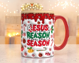 Christmas Jesus is the reason Mug Sublimation Template - Sublimation Designs -11Oz Mug -15Oz Mug PNG Mug Templates -Cricut Mug Press Designs