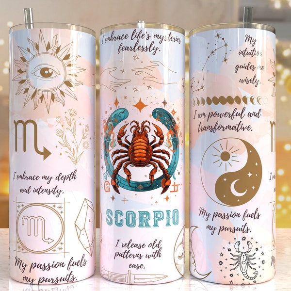 Scorpio Zodiac Sign Pastel watercolor 20 oz Skinny Tumbler Sublimation Designs Templates Straight Design Digital Download PNG