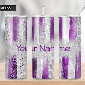 2 Silver and purple glitter tumbler, 20oz Skinny Tumbler Sublimation Designs Tumbler PNG File Digital Download,waterslide sublimation design