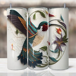 Humming Bird Embroidery Tumbler Designs, sunflower 20oz Skinny Tumbler Wrap, Embroidery Tumbler Template - PNG Digital Download
