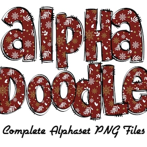 Christmas Alphabet Letters PNG Bundle,HOHO Doodle Letters, Hand Drawn Alphabet Doodle, Sublimation Alpha Set Designs PNG