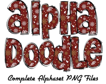 Christmas Alphabet Letters PNG Bundle,HOHO Doodle Letters, Hand Drawn Alphabet Doodle, Sublimation Alpha Set Designs PNG