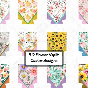 50 PNG Flower Vsplit Can Cooler Sublimation Design, Can cooler Designs, Can cooler Sublimation Design, Instant Download, Commercial Use Png