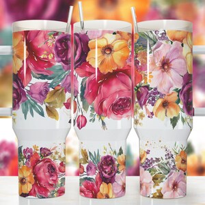 Bunte Lebendige Blumen 40 Unzen Quencher Tumbler Wrap / PNG Tumbler Design Sublimation Designs Downloads - PNG / nahtloses Design
