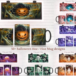 50+ Halloween ghost Mug Sublimation Template - Sublimation Designs -11Oz Mug 15Oz Mug PNG Mug Templates - Cricut Mug Press Designs Wrap