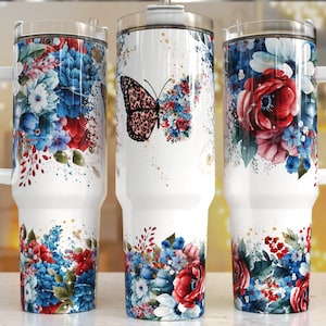 Schmetterling vibrierende Blumen 40 Unzen Quencher Tumbler Wrap / PNG Tumbler Design Sublimation Designs Downloads - PNG / nahtloses Design
