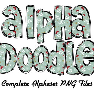 Pacote PNG de letras do alfabeto de Natal, letras HOHO Doodle, Doodle desenhado à mão do alfabeto, conjuntos alfa de sublimação PNG