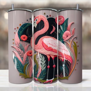 Flamingo Embroidery Tumbler Png, 20 oz Skinny Tumbler Design Sublimation, Tumbler Png, Sublimation Tumbler Designs Downloads, Flamingo wrap