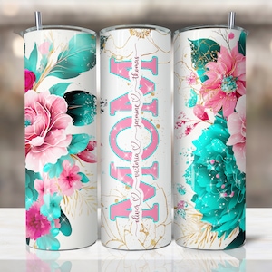 Mother Tumbler Pink Teal Wrap, fügen Sie Ihren eigenen Text hinzu, 20 Unzen Skinny Becher Sublimation Design Downloads, Boho Blumenbecher png, Mama Leben png