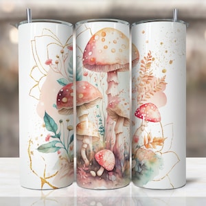 Mushroom  tumbler, Mushroom Watercolor 20oz Skinny Tumbler Sublimation Designs Tumbler for Straight/Tapered PNG File Digital Download