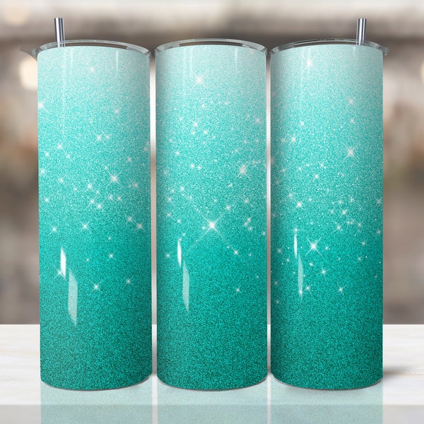 Sparkling turquoise glitter Ombre Tumbler Wrap,teal Sublimation Design, 20 oz Skinny Tumbler,Digital Download,Gradient Tumbler PNG Sublimate