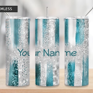 2 Silver and Teal glitter tumbler, 20oz Skinny Tumbler Sublimation Designs Tumbler PNG File Digital Download,waterslide sublimation