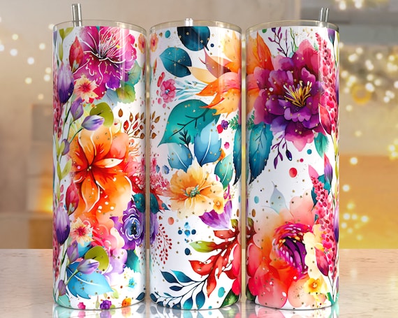 Flower Glitter Tumbler Sublimation