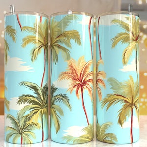 Summer beach coconut tree glass tumbler, summer 20oz Skinny Tumbler Sublimation Designs Tumbler PNG File Digital Download, Summer beach wrap