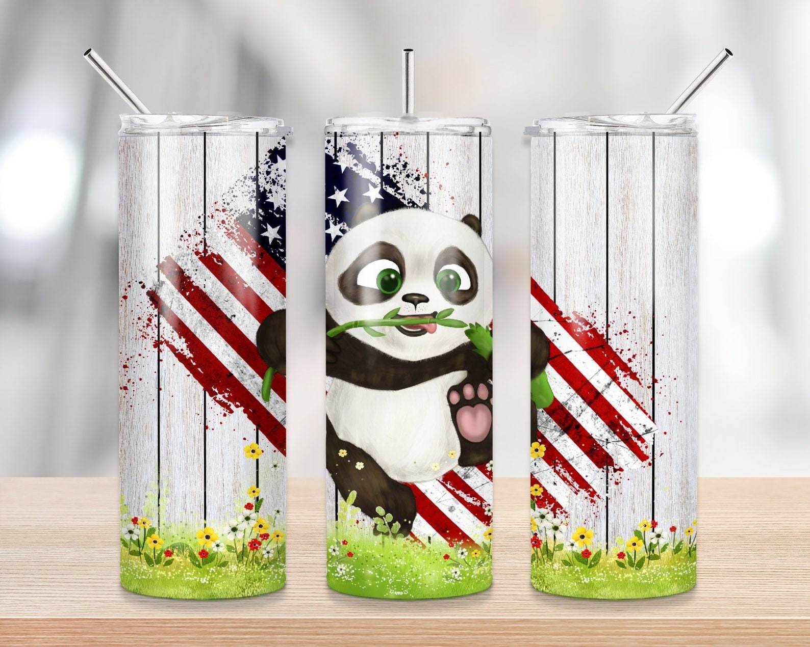 20 Oz Skinny Tumbler Sublimation Design Template Panda Rustic Design ...