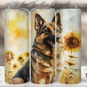 German shepherd Dog 20 oz Skinny Tumbler Sublimation Design Digital Download PNG Instant, Pet Lover Wrap, dog tumbler, sunflower tumbler
