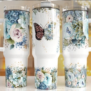 Schmetterling vibrierende Blumen 40 Unzen Quencher Tumbler Wrap / PNG Tumbler Design Sublimation Designs Downloads - PNG / nahtloses Design