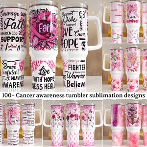 100+ Brustkrebs-Bewusstsein Rosa 40 Unzen Quencher Tumbler Wrap / PNG Becher Design Sublimation Designs Downloads - PNG/ Seamless Design