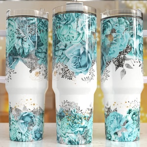 Lebendige Blumen 40 Unzen Quencher Tumbler Wrap / PNG Tumbler Design Sublimation Designs Downloads - PNG / nahtloses Design