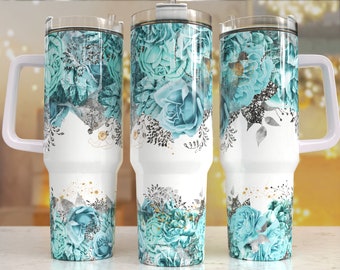 Vibrant Floral 40oz Quencher Tumbler Wrap/  PNG Tumbler Design Sublimation Designs Downloads - PNG/ seamless design
