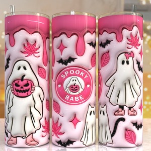 3D Spooky Babe Inflated Tumbler Wrap PNG, 3D Puff Pumpkin 20oz Tumbler Sublimation, Halloween,3D Ghost Tumbler,Digital Download