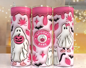 3D Spooky Babe Inflated Tumbler Wrap PNG, 3D Puff Pumpkin 20oz Tumbler Sublimation, Halloween,3D Ghost Tumbler,Digital Download