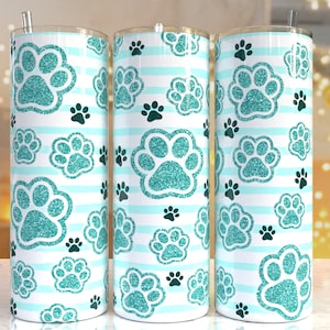 Teal Paw pattern Dog tumbler, Paw tumbler png, Dog Mama Png Sublimation 20oz Seamless Skinny, Tumbler Sublimation, Full Tumbler Wrap