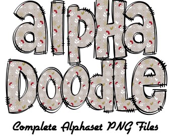 Christmas Alphabet Letters PNG Bundle,HOHO Doodle Letters, Hand Drawn Alphabet Doodle, Sublimation Alpha Set Designs PNG