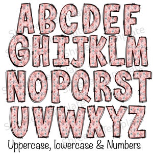 4 set of Spring floral Doodle Letters Alphabet PNG Hand Drawn Upper and Lower Case Numbers Alpha Pack Digital Download image 7