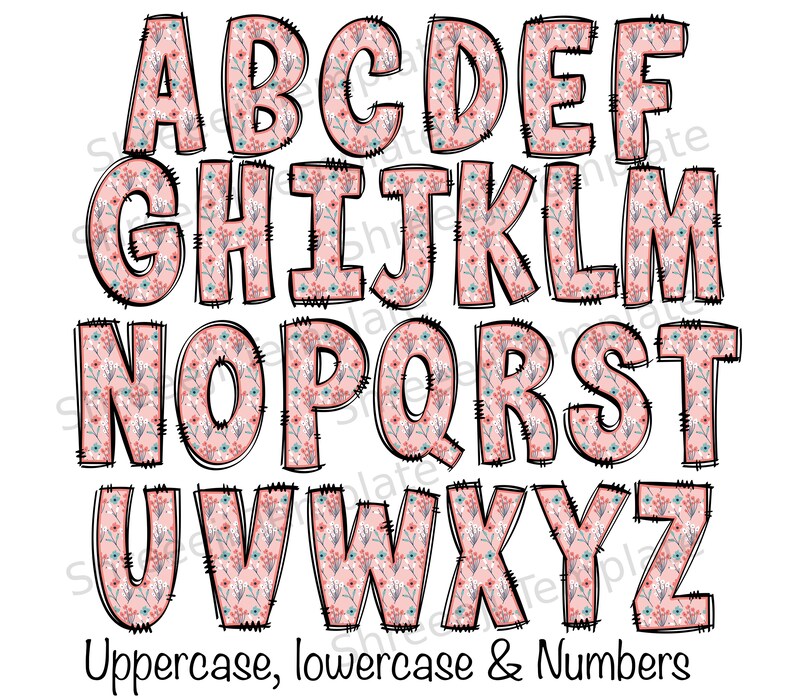 4 set of Spring floral Doodle Letters Alphabet PNG Hand Drawn Upper and Lower Case Numbers Alpha Pack Digital Download image 7