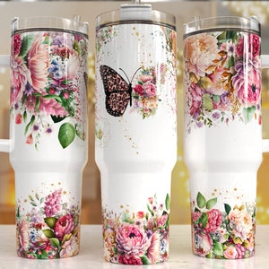 Schmetterling vibrierende Blumen 40 Unzen Quencher Tumbler Wrap / PNG Tumbler Design Sublimation Designs Downloads - PNG / nahtloses Design