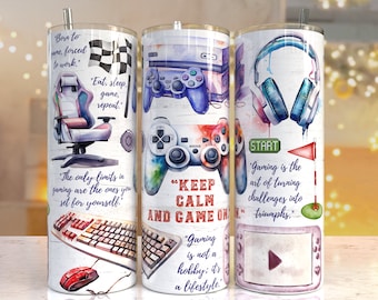 Gamer life 20oz Skinny Tumbler Sublimation Designs, Gaming PNG File Digital Download, Gaming tumbler png, Gaming tumbler wrap