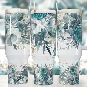 Lebendige Blumen 40 Unzen Quencher Tumbler Wrap / PNG Tumbler Design Sublimation Designs Downloads - PNG / nahtloses Design