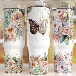 Schmetterling vibrierende Blumen 40 Unzen Quencher Tumbler Wrap / PNG Tumbler Design Sublimation Designs Downloads - PNG / nahtloses Design