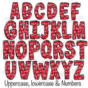 Christmas Alphabet Letters PNG Bundle,HOHO Doodle Letters, Hand Drawn Alphabet Doodle, Sublimation Alpha Set Designs PNG