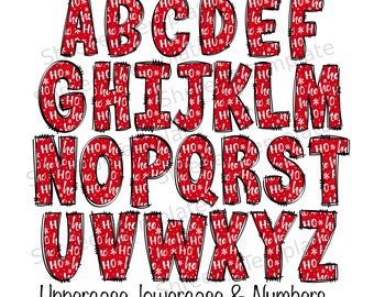 Christmas Alphabet Letters PNG Bundle,HOHO Doodle Letters, Hand Drawn Alphabet Doodle, Sublimation Alpha Set Designs PNG