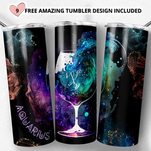 Aquarius Zodiac Sign Alcohol Ink 20 oz Skinny Tumbler Sublimation Designs Templates Straight Design Digital Download PNG