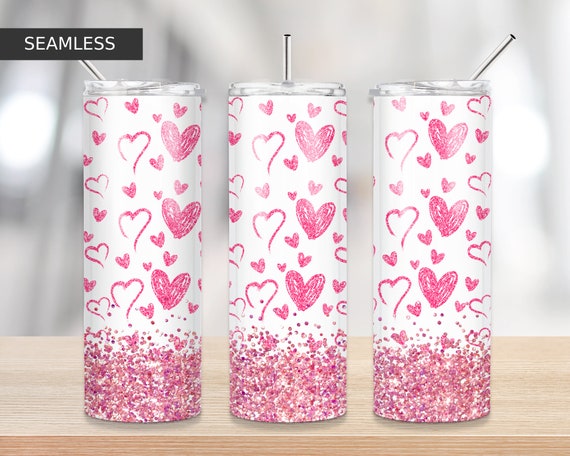 PYD Life 4 Pack 20 oz Sublimation Straight Skinny Tumbler Glitter Pink with  Metal Straw, Double Walled Stainless Steel Travel Coffee Tumbler Cups