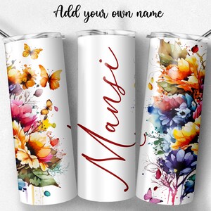 Add your own text Butterfly Floral tumbler, 20oz Skinny Tumbler Sublimation Designs Tumbler PNG File Digital Download, Colorful Flowers png