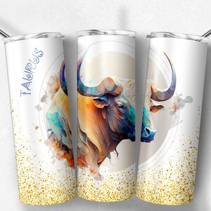 Taurus Zodiac Sign  Pastel watercolor 20 oz Skinny Tumbler Sublimation Designs Templates Straight Design Digital Download PNG