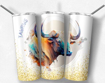 Taurus Zodiac Sign  Pastel watercolor 20 oz Skinny Tumbler Sublimation Designs Templates Straight Design Digital Download PNG