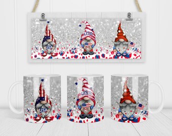 Patriottische Gnome Mok Sublimatie Sjabloon - Sublimatie Ontwerpen -11Oz Mok -15Oz Mok PNG Mok Sjablonen - Cricut Mok Pers Ontwerpen Wrap