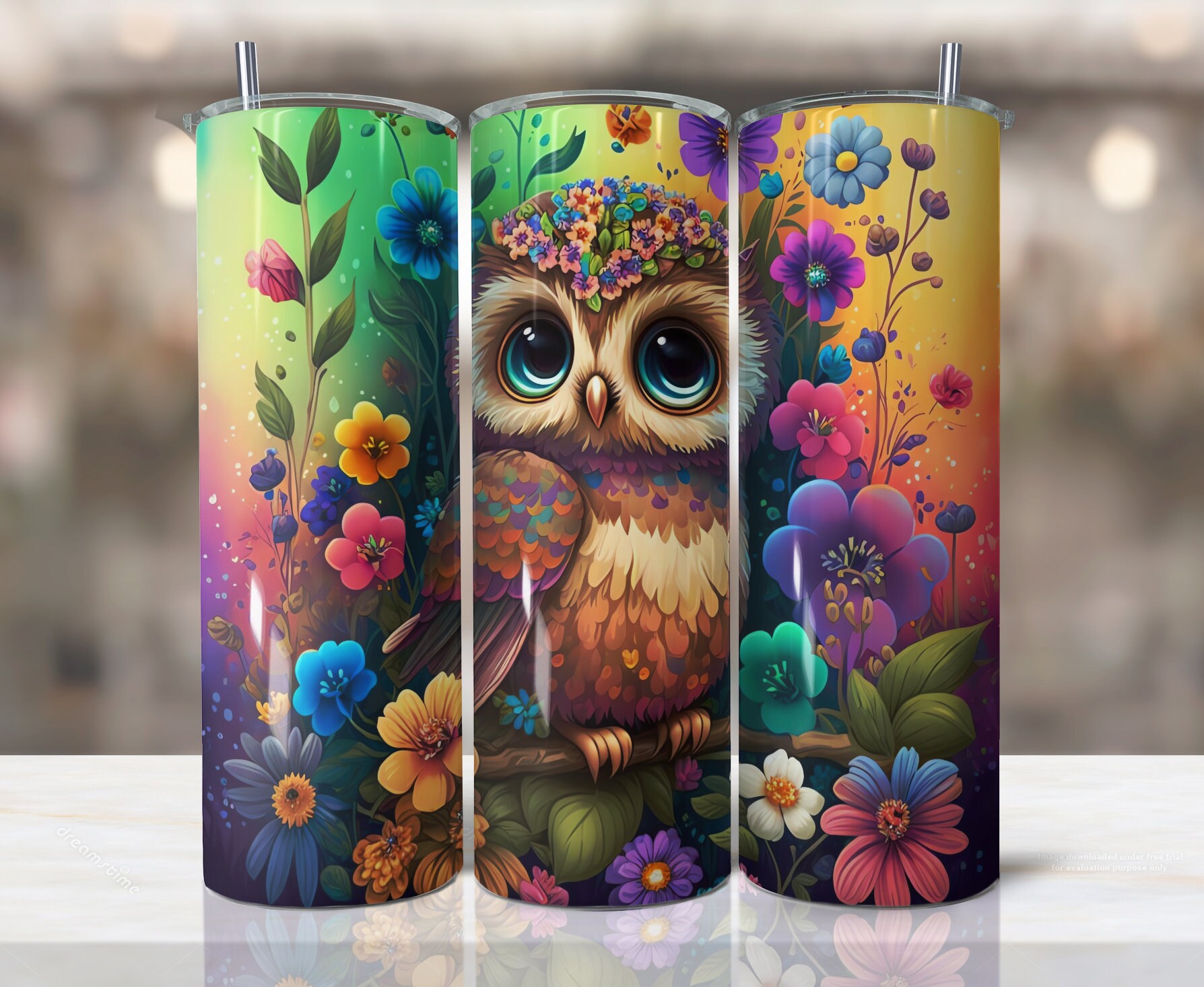 Owl with Flowers Stain Glass