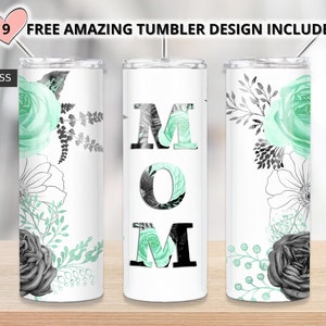 Mom Tumbler, Teal watercolor floral tumbler, 20oz Skinny Tumbler Sublimation Designs Tumbler PNG File Digital Download,Teal tumbler
