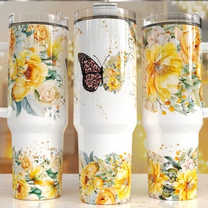 Schmetterling vibrierende Blumen 40 Unzen Quencher Tumbler Wrap / PNG Tumbler Design Sublimation Designs Downloads - PNG / nahtloses Design
